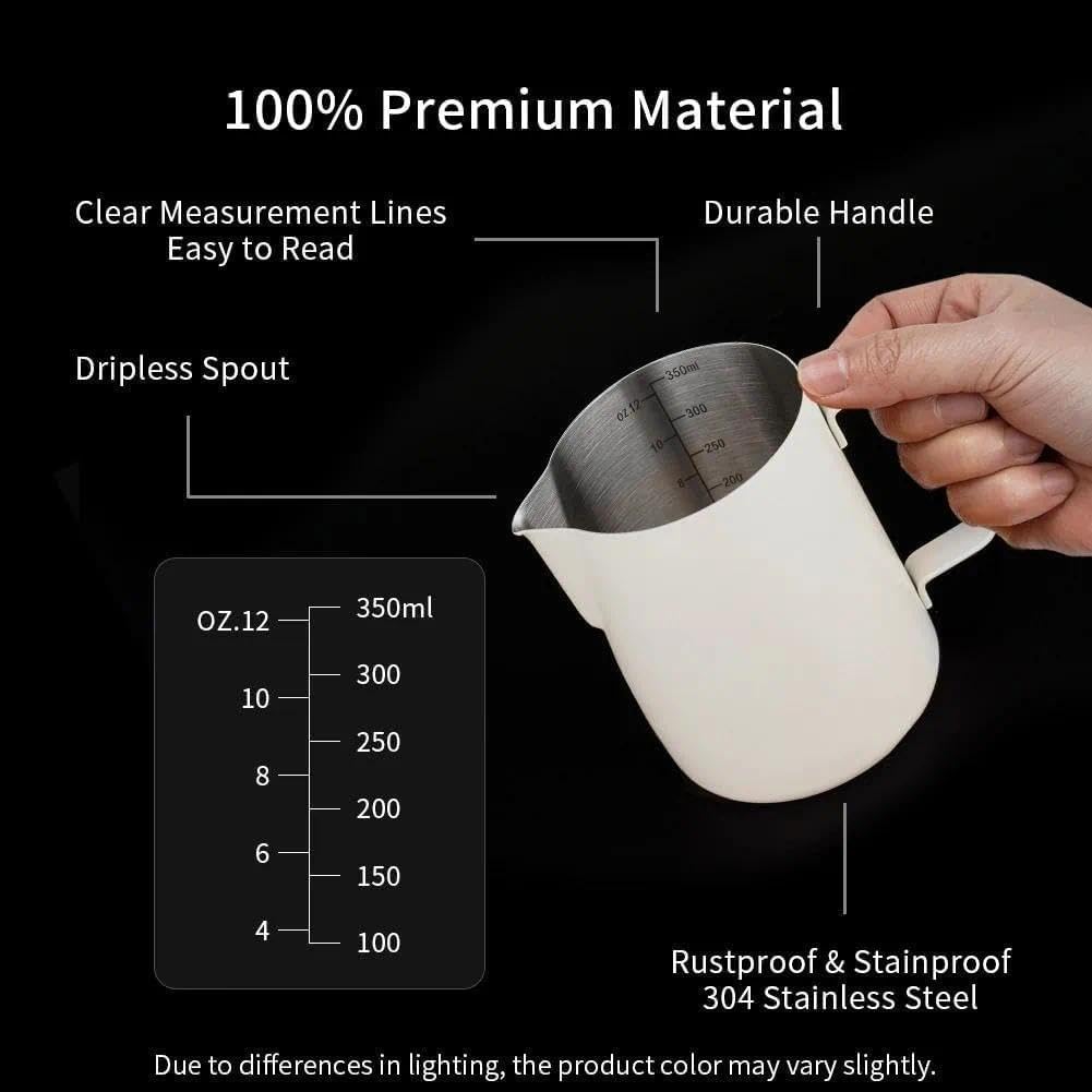 watchget - Jarra espumadora de leche de 350 ml, jarra de vapor de acero inoxidable, jarra de espuma de leche, capuchino, latte, accesorios para máquina de café, jarra de leche, taza espumadora de