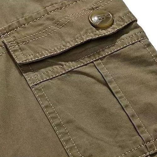 Cargo Pants for Men Elastic Waist Casual Pants Multi Pockets Classic Straight Trouser Outdoor Hiking Cotton Trousers2