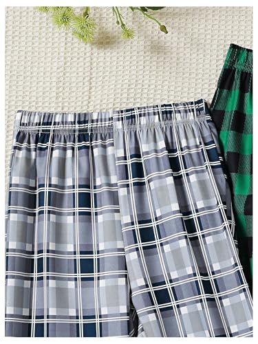 SweatyRocks Boy's 3 Pack Plaid Pants Wide Leg Elastic High Waisted Long Trousers3