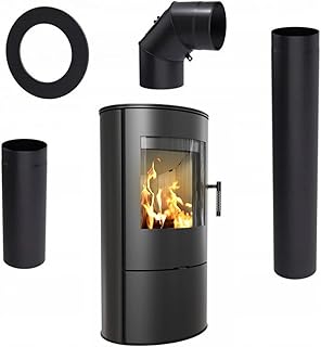 KRATKI Kaminofen aus Stahl Rollo bereit Satz Ø 150 7 kW mit Raumluftunabhängig, Blass Verkleidung, freistehend, BImSchV 2, Staubauslass, 150 mm, EEK A Kaminofen HKI