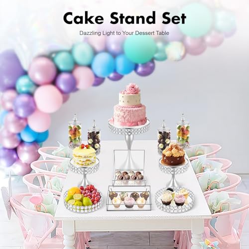 Cake Stand Set Dessert Table Display Set 11 PCS Silver Treat Stands for Dessert Metal Cake Dish for Birthday Party Wedding Ceremony - Image 6
