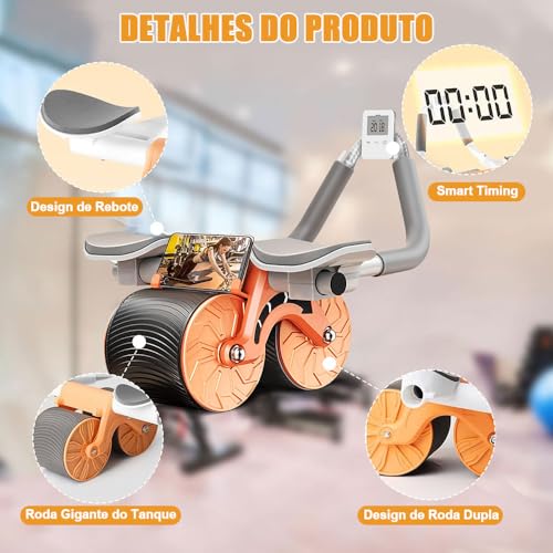 Roda Abdominal com Temporizador e Suporte para Celular, Rolo Abdominal, Inclui uma almofada macia, R