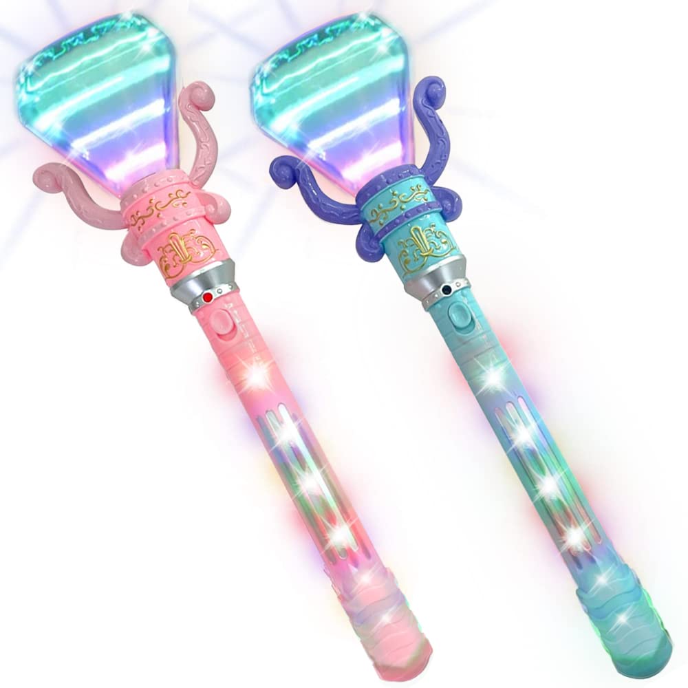 ArtCreativity Light Up Diamond Wands for Kids, Set of 2, Princess LED Wands for Girls and Boys with Spinning LEDs and Batteries Included, Princess Toys for Hours of Pretend Play, Pink and Blue