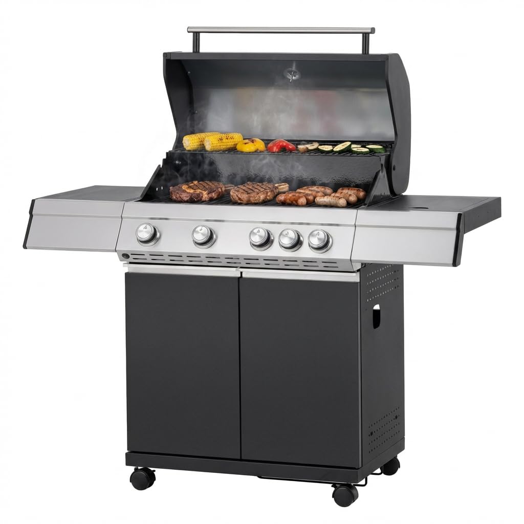 Tarrington House Barbecue a Gas Paxton 4 Bruciatori + Fornello Acciaio Inox Nero Opaco