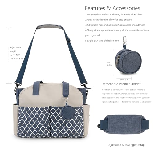 Lmbabter Diaper Bag Tote with Changing Station Upgrade Multi-Function Baby Bag with Adjustable Shoulder Strap (Blue&Beige)