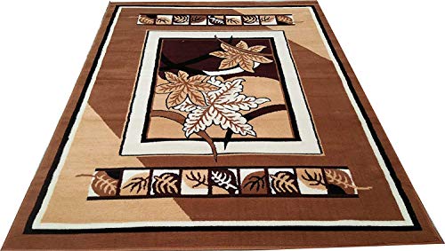 Image of Modern Floral Area Rug 6x8 Feet | Soft BCF Brown Gold Living Room Carpet