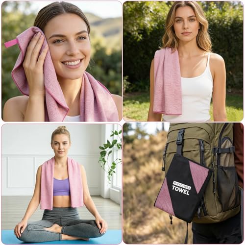 NUOYEE 2 Pack Quick Dry Camping Towel Lightweight,Fast Drying Microfiber Travel Towel for Face Hand Neck Hiking Fishing Tennis Cycling(Light Pink, 2 Pack S(15.5X31 Inch) — view 6