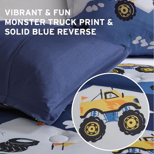Intelligent Design Kids Boys Monster Truck Blue Twin Comforter Set, 3pc by Intelligent Design - Used condition - Image 3