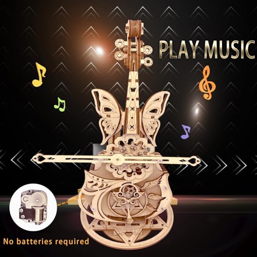 3D Puzzle Wooden Model Kits for Adults - DIY Cello Music Box Mechanical Jigsaw Puzzles Construction Craft Kits for Age 14+ Years Old