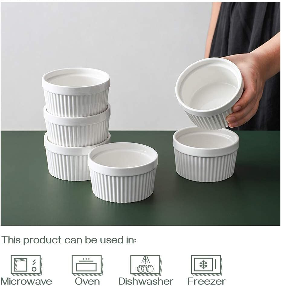 DOWAN Flower-Shaped Porcelain 4 Oz Ramekins - Oven Safe Ramekins set of 6 &DOWAN 8 oz Ramekins - Ramekins for Creme Brulee Porcelain Ramekins Oven Safe, set of 6