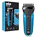 Braun Series 3 310 Afeitadora Eléctrica, Maquinilla Wet & Dry para Barba Hombre con 3 Láminas Flexibles, Recargable e Inalámbrica, Lavable, Negro/Azul