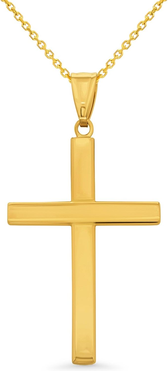 Jewelry America 14k Solid Gold Plain and Simple Religious Cross Pendant Necklace