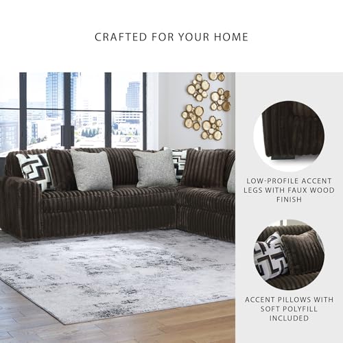 Image of Signature Design by Ashley Midnight-Madness 3-Piece Sectional, Comfy Jumbo Corduroy L-Shaped Couch with Platform Foundation, Durable Reinforced Frame, Chocolate Brown, 121 inch W x 121 inch D