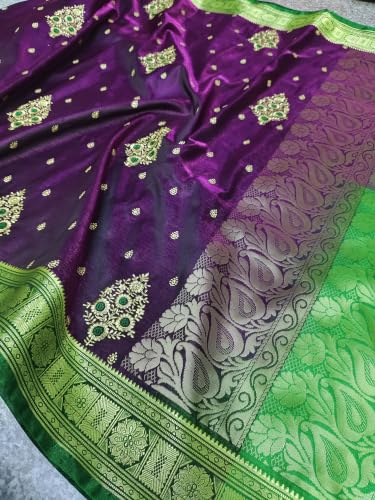 Image of Women's Glory Banarasi Satin Silk Saree with Embroidery Design