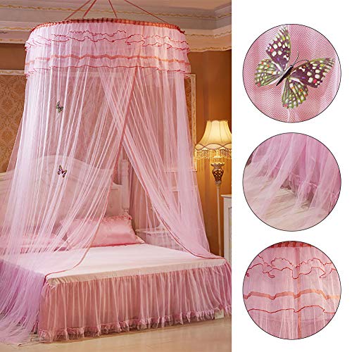 Wifehelper Ademend Ronde Luifel Kant Prinses Stijl Klamboe Bed Gordijn Netting Home Slaapkamer Decor (Roze) - Image 5