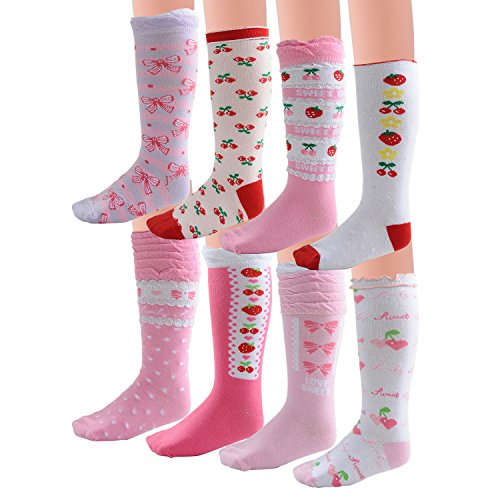 Deer Mum 8 Pairs Girl’s Princess Style Knee High Socks (Pack 8)-multicolor1 (M(7Y-12Y))
