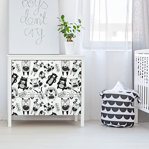 Aufkleber für Kindermöbel, selbstklebend, Möbel, Kinderzimmer und Baby, selbstklebend, skandinavische Holztiere, 40 x 60 cm