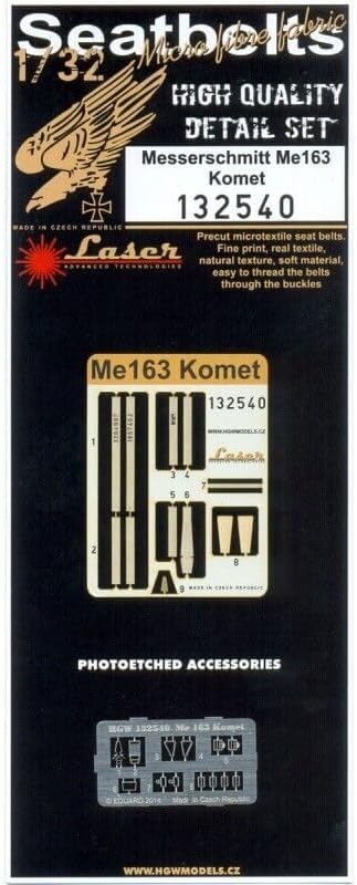 HGW 132540 1/32 Seatbelts for Messerschmitt Me 163 Komet pre-Cut Meng Hasegawa