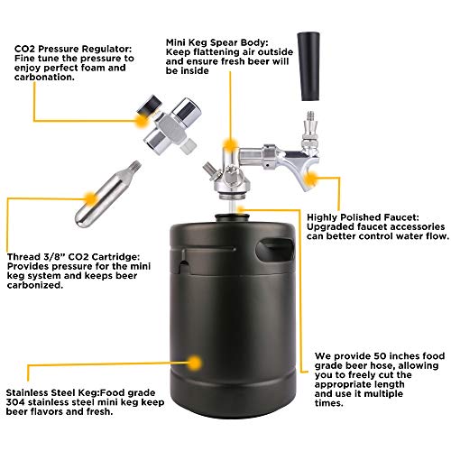 TMCRAFT 64oz Growler Tap System, Pressurized Stainless Steel Mini Keg with Cooler Jacket, Portable Home Dispenser System to Keep Fresh and Carbonation for Draft, Homebrew and Craft Beer (Matte Black) - Thumbnail 7