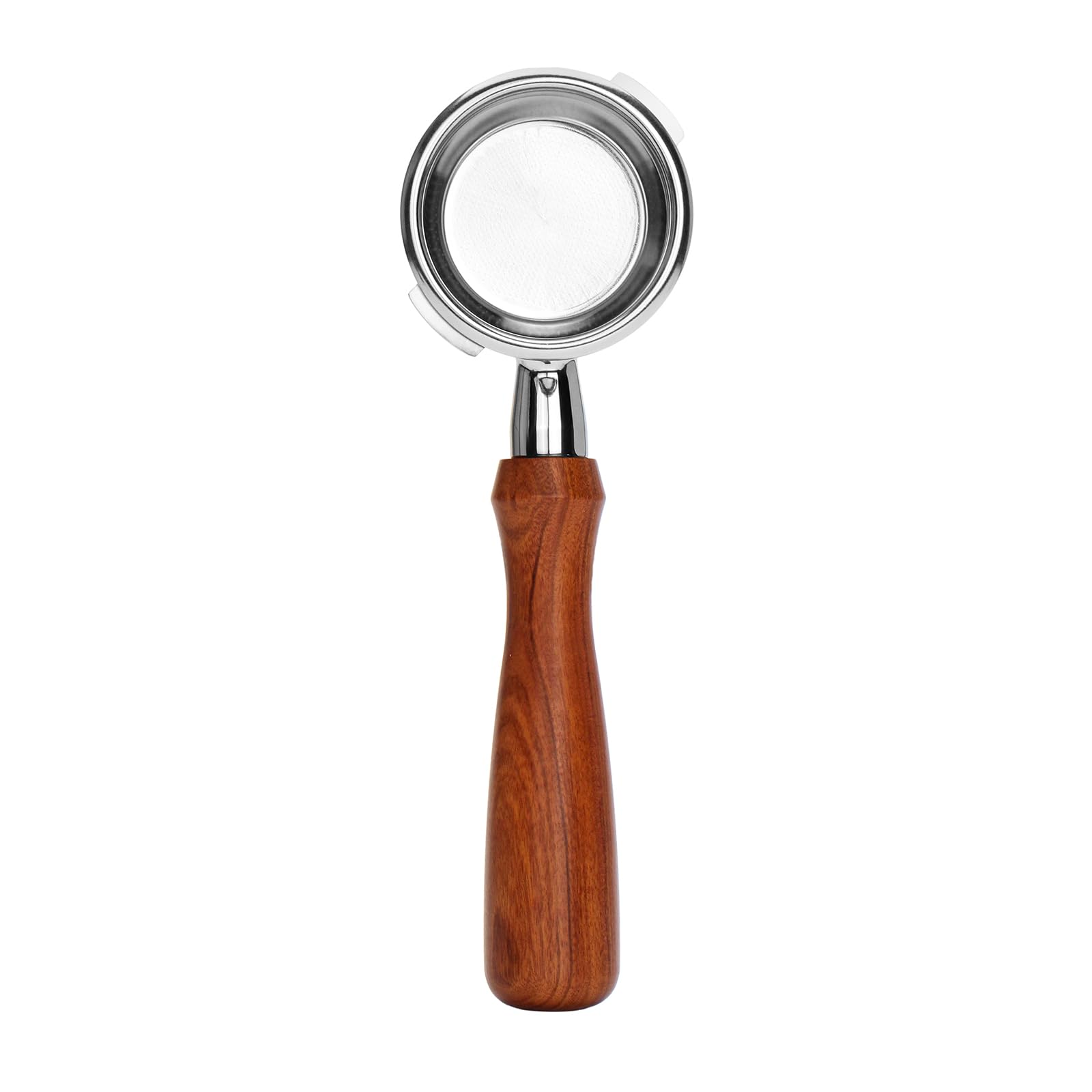 DIBTSA Portafiltro sin fondo de 58 mm compatible con Gaggia, portafiltro de café de acero inoxidable 304 de 2 orejas con cesta de filtro reutilizable y mango de madera, piezas de repuesto para máquina