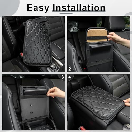 Image of Amiss Auto Center Console Pad, Universal Waterproof Car Armrest Seat Box Cover, Car Interior Accessories, Breathable Leather Auto Armrest Cover Protector for Most Vehicle, SUV, Truck, Car (Black)