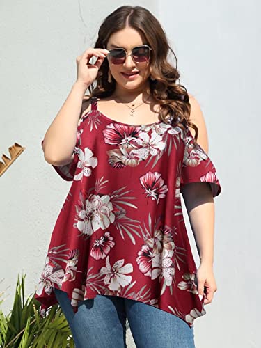 Image of LARACE Cold Shoulder Tops for Womens Summer Clothes Spaghetti Strape Tunic Oversized Shirts Asymmetrical Plus Size Blouse