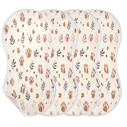 Paws and Leaves Plant Burp Cloths Cotton Baby Washcloths,Large 22x11in Burping Cloth Absorbent and Soft for Newborn Baby Boys and Girls,4 Pack3