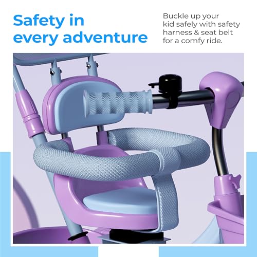 Image of Lifelong Kids Parental Control Tricycle with Canopy,Harness,EVA Wheels, Bell & Storage Basket|Baby Trike|Age Group 1 Years to 4 Years Carrying Capacity Upto 25 kg (Pink /Lavender)