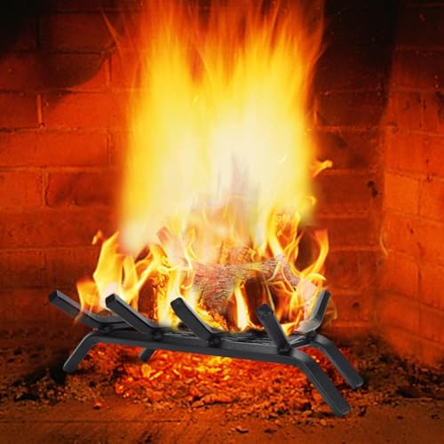 Kaminrost mit Ember Retainer, Feuerrost für Kamin, Kaminrost Gusseisen 40.6 cm,Feuerbock Robustes Gusseisen für Den Innenbereich, Kamin-Herd,Holzofenhalter,1.27 cm Bar,Feuerstelle,Camping
