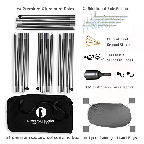 Red Suricata Family Beach Parasol - Sun Shade Canopy | UPF 50 UV Protection | Tent with 4 Aluminium Poles, 4 Pole Anchors, 4 Sandbag Anchors | Large & Portable Shelter Tarp by Red Suricata - Image 2
