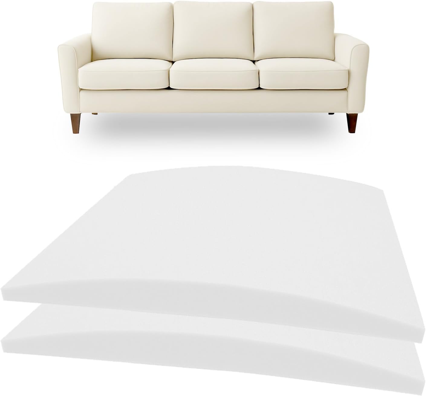 Couch Cushion Support for Sagging Seat, 20 x 20 inch Couch Support Under Cushion, White Curved High-Density Foam Insert Supporter for Repair Sagging Sofa, Chair, Recliner, Loveseat (2-Pack)