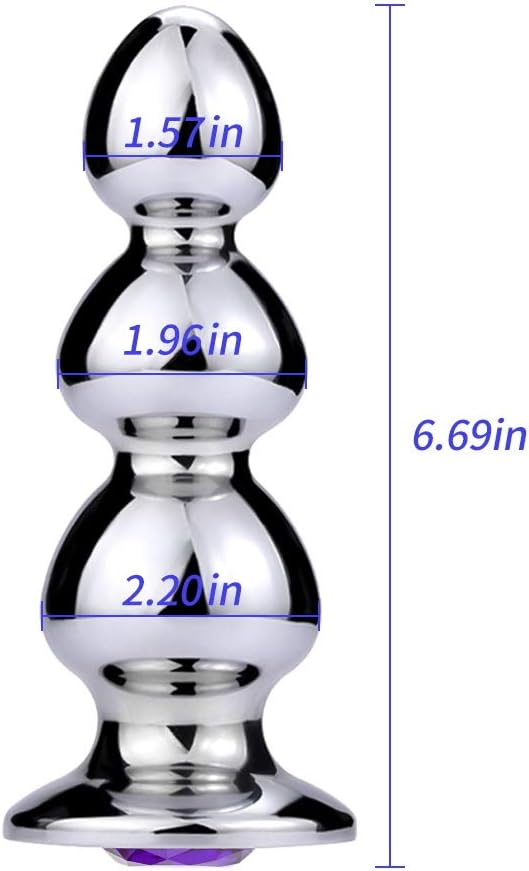 FST Anal Beads Stainless Steel Butt Plug with 3 Big Balls and Purple Jewelry Prostate Massage Anal Dilator for Men Women