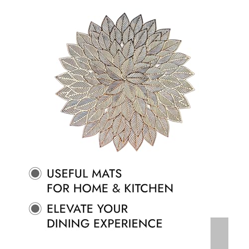 Image of Kuber Industries Leather Placemat | Placemats For Dining Room | Designer Table Mat Set | Side Table Placemats | Round Flower Placemat | 4 Piece Set | Golden
