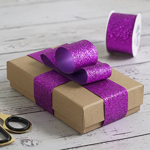 Meedee Purple Glitter Ribbon Gift Wrapping Cut Edge Ribbon 1-1/2 Inch X 10 Yards Sparkly Ribbon For Gifts Wrapping Cards Crafts Wreaths Hampers Christmas Halloween Decor Party Home Decoration #TOP2