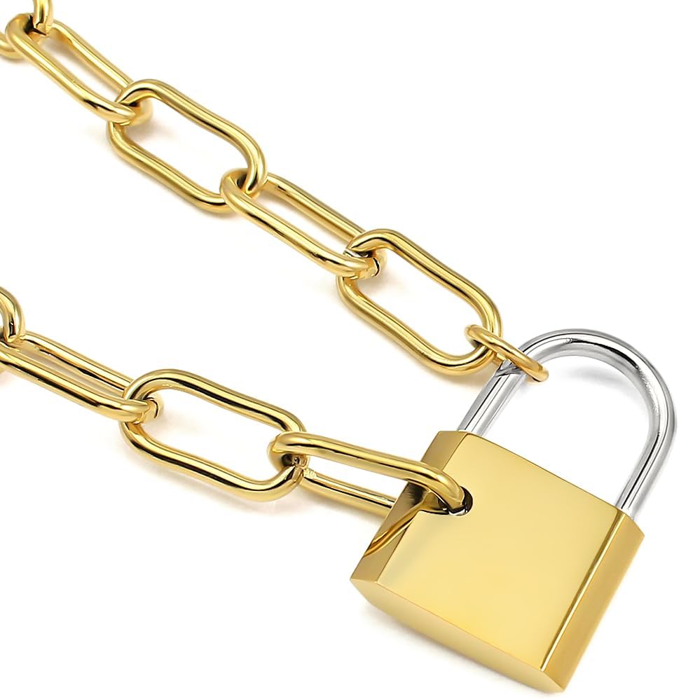 Waterproof 316L Stainless Steel Two Tone Key Lock Pendant Necklace Choker for Women Men PVD Plating Jewelry - Image 3