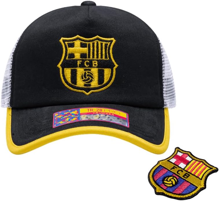 Fan Ink FC Barcelona One8th Strike Trucker Hat – Official Licensed Soccer Cap with Customizable Patch, Adjustable Snapback, Mesh Back, and Curved Peak – Premium Fanwear