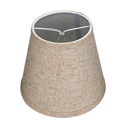 Double Small Lamp Shade Clip On Bulb Set Of 2 For Candelabra Bulbs, Alucset Barrel Fabric Lampshade For Table Chandelier Wall Lamp 5X8X7 Inch 2Pcs (White/Brown) #TOP3
