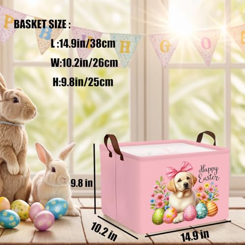 Image of Large Cute Easter Basket for Kid Empty Gift Baby Rectangle Storage Bin Bunny Eggs Boy&Girl Room Decor (Pink Dog)