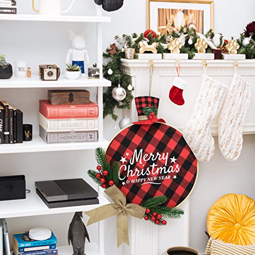Wonnell Christmas Wreaths, 14.9 X 11.81 In Christmas Door Decorations Fall Welcome Christmas Wreaths For Front Door, Buffalo Check Plaid Fall Wreath For Home Window Wall Farmhouse Indoor Outdoor (Red) #TOP4
