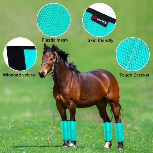 Image of Horse Fly Boots, Breathable Mesh Protection Set of 4, Comfortable Horse Leggings, Breathable Mesh Design, Equine Supplies for Reduce Stomping, Hoof Damage & Leg Fatigue (Green, Large)