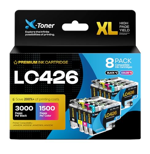 X Toner LCD426 LC426 Compatible con Brother LC426 Cartucho de Tinta, Compatible con Brother MFC J4340DW J4335DW J4540DWXL, 2 Negros, 2 Cian, 2 Magenta, 2 Amarillo (Paquete de 8)