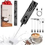 Espumador de leche eléctrico USB-C con 5 batidores intercambiables de acero inoxidable, 2 velocidades ajustables (11.000/13.000 rpm), espumador impermeable para café, latte, capuchino, matcha