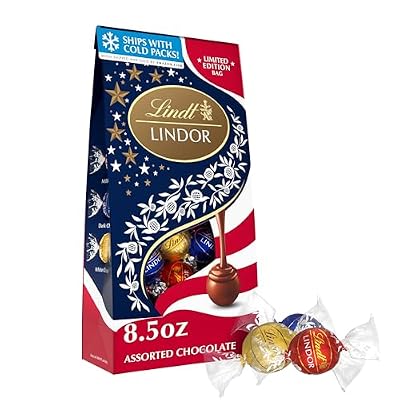 Lindt LINDOR Assorted Chocolate Candy Truffles Limited Edition USA 250th Celebration, 8.5 oz. Bag