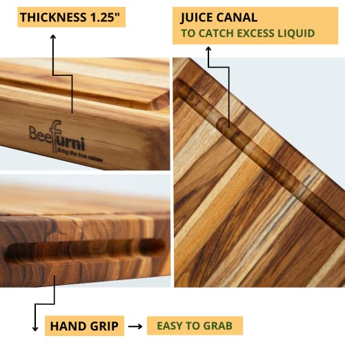 Beefurni Teak Wood Cutting Board With Juice Groove Hand Grip, Wooden Cutting Boards For Kitchen Medium, Chopping Board Wood, Gifts For Mom, Gifts For Dad,1 Year Warranty (M, 20 X 15 X 1.25 Inches) #TOP4