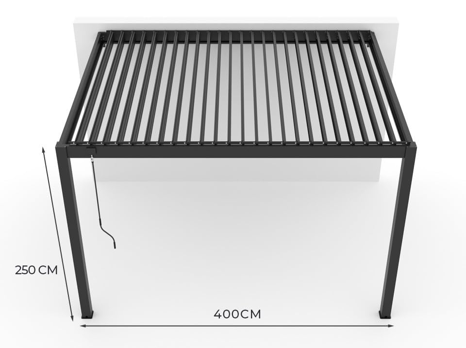 Direct ABRIS Pergola Bioclimatique Aluminium Adossée 12m² - 3x4m - Deux Stores Inclus - Anthracite - 29 Lames en Acier galvanisé - Inclinable à 90° - Tonnelle