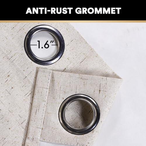 Image of PrinceDeco 100% Black Out Curtains 64 inch Long 2 Panels for Bedroom Anti-Rust Grommet Thermal Insulated Flax Textured Full Blackout Window Draperies with White Liners,Set of 2,W42 X L64,Natural