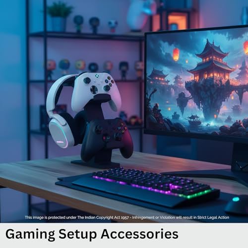 Image of Double Controller Stand for Desk, Controller Holder, Compatible with Xbox Ps5 Controller Stand | Gamepad & Gaming PS5 Setup Accessory | Compatible with Xbox ONE, PS5, PS4, PC (Black)