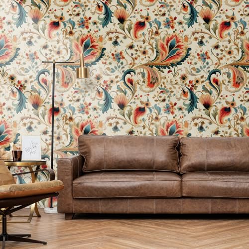 ICYEHAO Selbstklebende Tapete Beige Blumen, 44 x 600 cm Moderne Abstrakte Tapete Beige Blumen Blätter Pflanzen Hell Boho Möbelfolie… – Ansicht 5