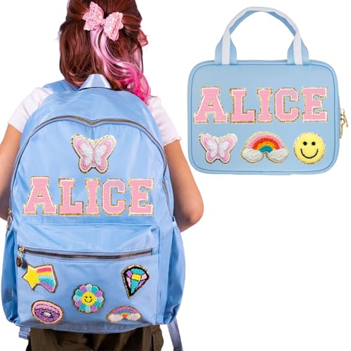 Personalized Backpack Lunch Bag Kids Back To School Backpack With Name Patch Custom Nylon School Backpack Gifts for Girls Boys Toddles Students Birthday Christmas