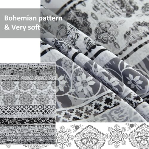 Image of Cottolester Boho King Size Comforter Set 8 Pieces,Gray Bohemian Striped Bed in a Bag,Floral Soft Microfiber Bedding Comforter Set